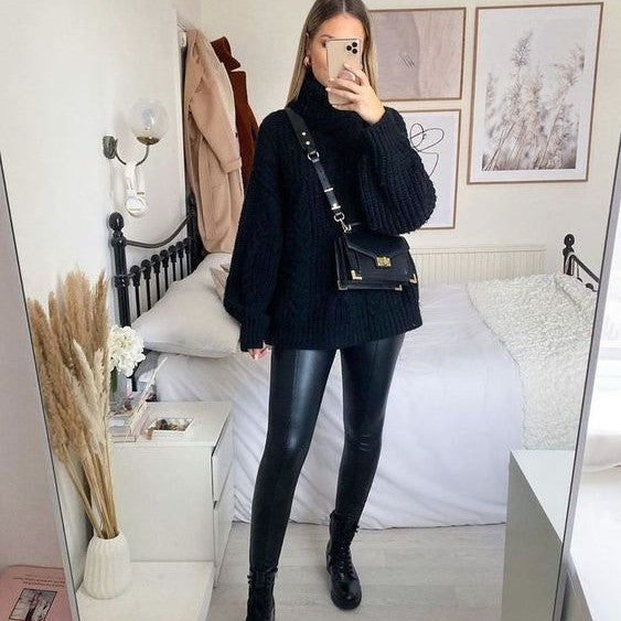 Warme Leder Winter Leggings | High Waist