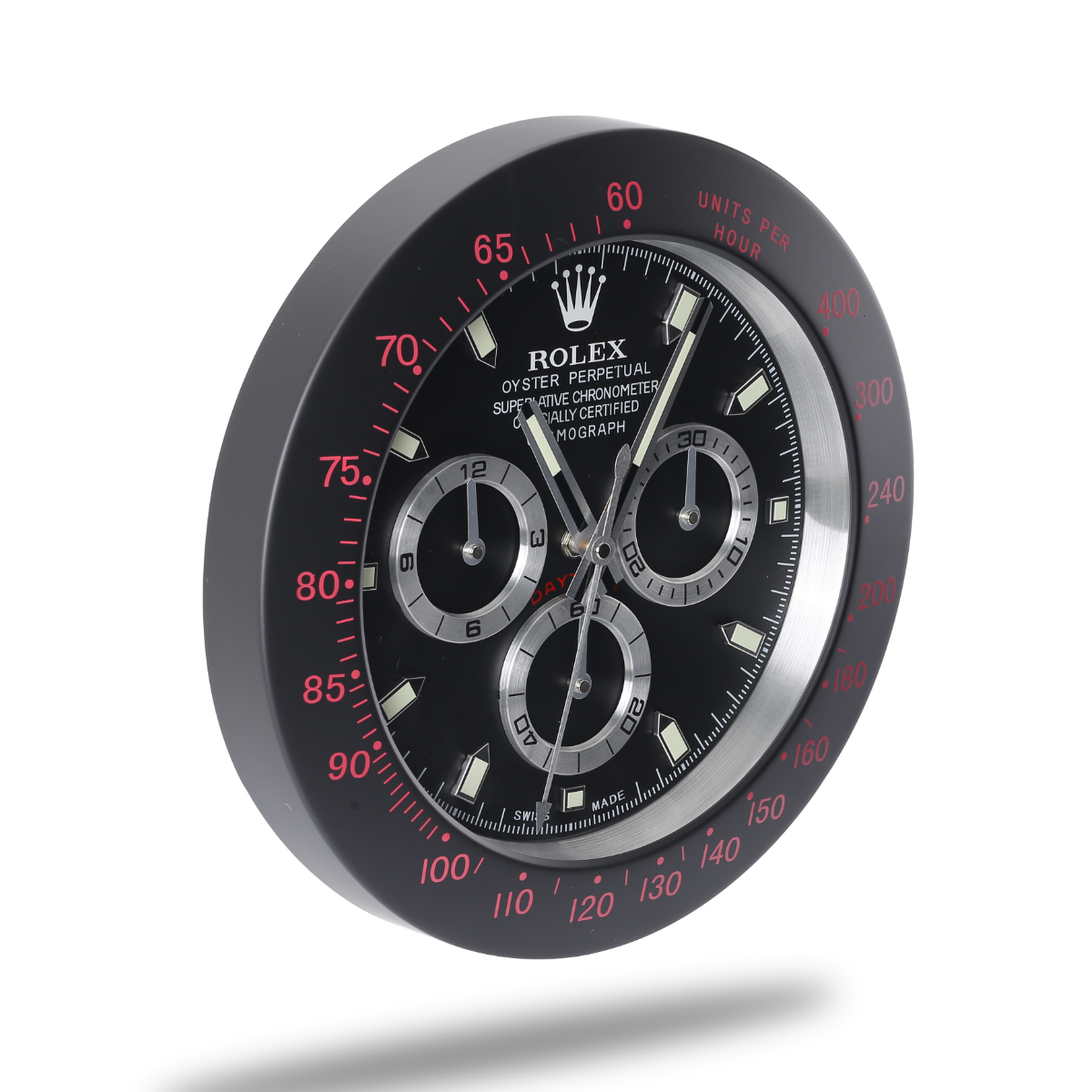 Daytona Wall Clock - All Black and Red