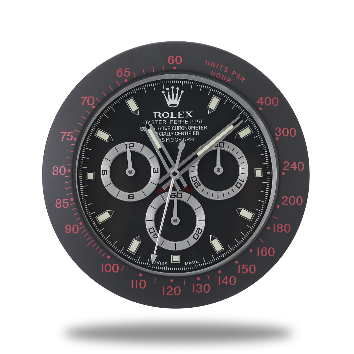 Daytona Wall Clock - All Black and Red