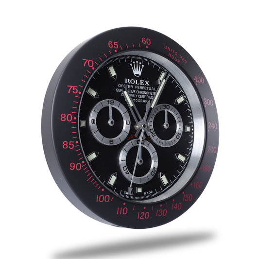 Daytona Wall Clock - All Black and Red