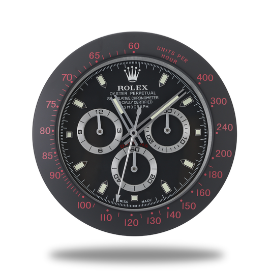Daytona Wall Clock - All Black and Red
