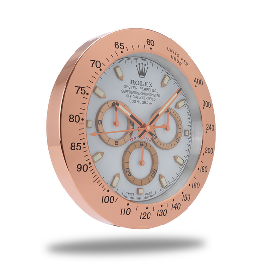 Daytona Wall Clock - Rose Gold White
