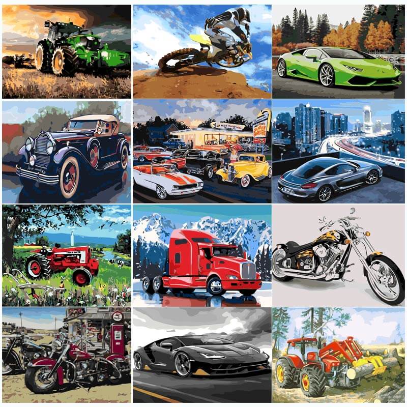 Tractor Car Drawing On Canvas