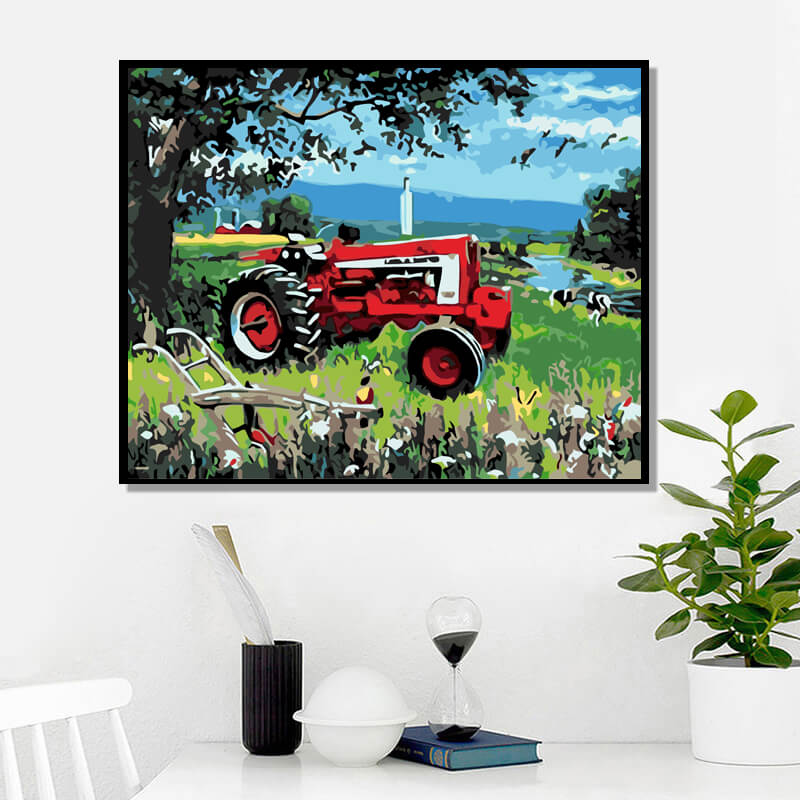 Tractor Car Drawing On Canvas
