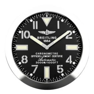 Breitling Wall Clock Silver & Black Style – 34 cm Aviation Inspired Edition