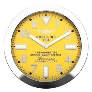 Breitling Wall Clock Silver & Yellow Style – 34 cm Aviation Dial | Xclocks