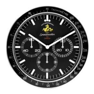 Omega Speedmaster Wall Clock Moonwatch 50th Anniversary Wall Clock -Dragon Style - Black Chronograph Edition | Xclocks