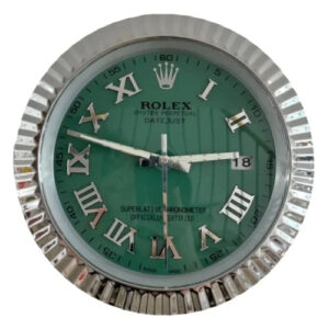 Date-Just Wall Clock – Roman Dial Silver & Green | 34 cm Luxury Edition | Xclocks