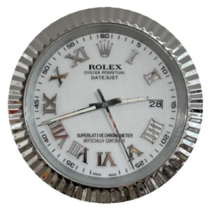 Date-Just Wall Clock – Silver & White Roman Dial | 34 cm Luxury Edition