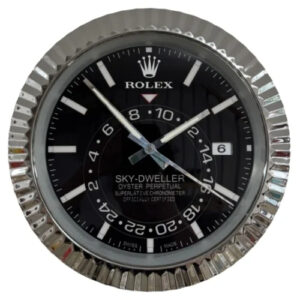 Sky Dweller Wall Clock 34cm – Silver and Black With Date Luxury Silent Wall Clock