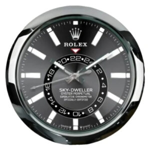 Sky Dweller Wall Clock 34cm – Classic Silver and Black Luxury Silent Wall Clock